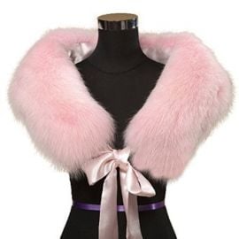 Ferrand Womenand39s Large Real Genuine Fox Fur ShawlWrapStoleScarfCollar Neck Warmer With Ribbon Pink at Amazon