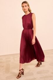 Fianna Pleated Midi Dress - Claret Red Satin A-Line Dress - Ulla Johnson at Ulla Johnson