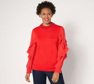 Fierce by Mally Jules Embellished Mock Neck Sweater - QVCcom at QVC