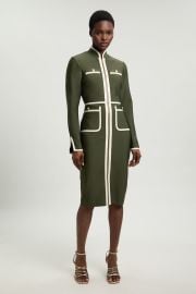 Figure Form Bandage Knit Piping Detail Military Midi Dress at Karen Millen