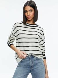 Fila Cashmere Crew Neck Pullover In Ecrublack Alice And Olivia at Alice + Olivia