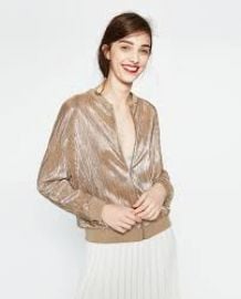 Fine Pleated Metallic Bomber Jacket at Zara