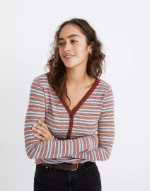 Fine Ribbed Henley Tee in Stripe at Madewell