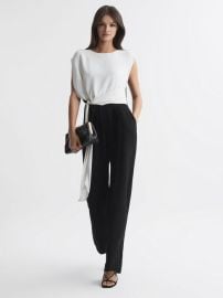 Fitted Colourblock Wide Leg Jumpsuit in BlackCream REISS USA at Reiss