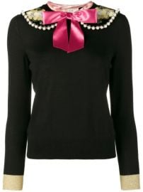 Fitted Jumper with Floral Embroidery and Pearl Embellishment at Farfetch