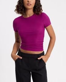 Fitted Ribbed Crew Neck Short Sleeve Tee at Express