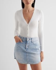 Fitted Ribbed V-Neck Henley Bodysuit at Express