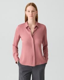 Fitted Shirt in Silk Georgette Womens Tailored Blouse at Theory