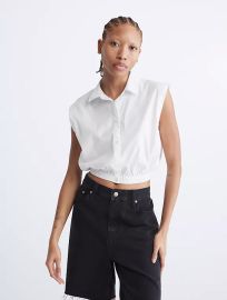 Fitted button down cropped shirt at Calvin Klein