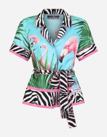 Flamingo Print Twill Shirt by Dolce Gabbana at THE YES