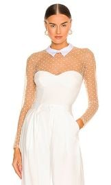 Fleur Du Mal Collared Bodysuit With Dotted Tulle In Ivory at Revolve