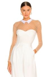 Fleur Du Mal Collared Bodysuit With Dotted Tulle In Ivory at Revolve