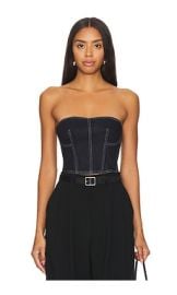 Fleur Du Mal Denim Cropped Bustier In Dark Wash Denim at Revolve