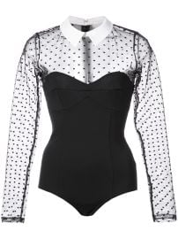 Fleur Du Mal Dotted Tulle Collared Bodysuit - at Farfetch