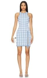 Fleur Du Mal Houndstooth Mini Dress In Baby Blue Ivory at Revolve