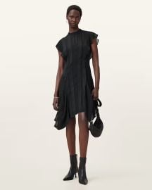 Fleur Textured Asymmetric Hem Dress Black ALLSAINTS US at All Saints