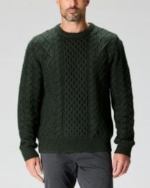 Flint and Tinder Aran Cable Knit Crewneck Sweater in Heather Pine at Huckberry