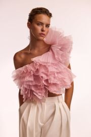Flirty ruffled one-shoulder organza pink top Midnight Walk at Milla