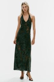Flocked Scarf Halter Maxi Dress at Zara