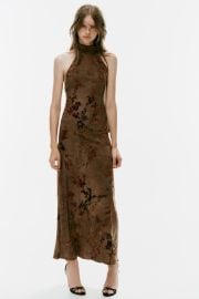 Flocked Scarf Halter Maxi Dress at Zara