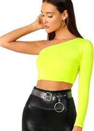 Floerns Women39s One Shoulder Long Sleeve Tee Shirt Crop Tops at  Womens Clothing store at Amazon