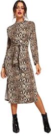 Floerns Women39s Snakeskin Print Long Sleeve Tie Waist Midi Dress at  Womens Clothing store at Amazon