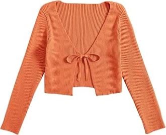 Floerns Women39s Tie Front Long Sleeve Rib Knit Shrug Sweaters Cardigan Crop Top at Womens Clothing store at Amazon