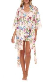 Flora Nikrooz Sabrina Floral Print Satin Short Pajamas Robe Set at Nordstrom Rack