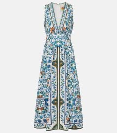 Flora Tile floral linen midi dress at Mytheresa