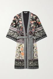 Flora belted embroidered floral-print satin kimono at Net a Porter