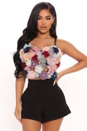 Floral Ambitions Bustier Top - Blackcombo Fashion Nova Shirts Blouses Fashion Nova at Fashion Nova