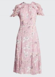 Floral Chiffon Flutter-Sleeve Midi Dress by Jason Wu at Bergdorf Goodman