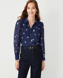 Floral Collared Button Down Blouse at Ann Taylor