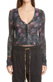 Floral Distressed Crop Cashmere Cardigan at Nordstrom