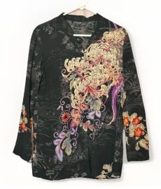 Floral Dragon Art Silk Blouse at Citron