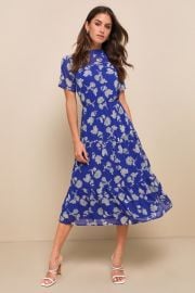 Floral Dressed Up Royal Blue Floral Print Midi Dress at Lulus