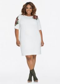 Floral Embroidered Applique Sweatshirt Dress by Ashley Stewart at Ashley Stewart