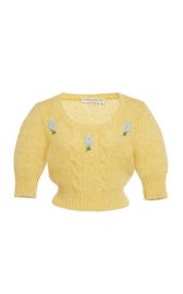 Floral-Embroidered Cable-Knit Cropped Sweater at Moda Operandi