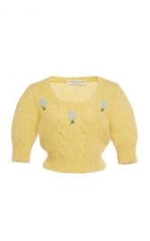 Floral-Embroidered Cable-Knit Cropped Sweater at Moda Operandi