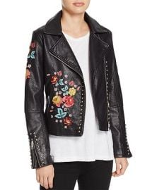 Floral-Embroidered Faux Leather Biker Jacket at Bloomingdales