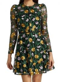 Floral Embroidered Puff-Sleeve Mesh Dress at Saks Fifth Avenue