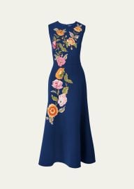 Floral Embroidered Sleeveless Midi Dress at Bergdorf Goodman