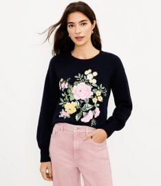 Floral Embroidered Sweater  LOFT at Loft