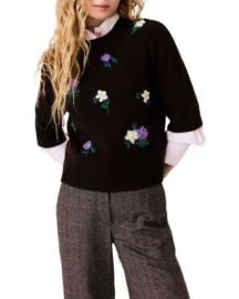 Floral Embroidered Wool Blend Sweater at Bloomingdales