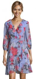 Floral Faux Wrap Dress with Three Quarter Sleeves at Adrianna Papell