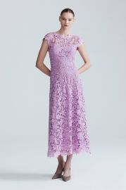 Floral Guipure Lace Full Skirt Midi Dress Lela Rose at Lela Rose