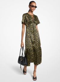 Floral Hammered Satin Midi Dress in PISTACHIO - Sale Michael Kors US at Michael Kors
