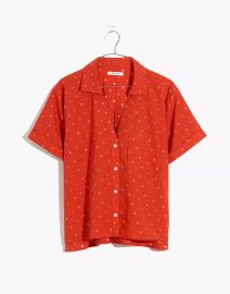 Floral Jacquard V-Neck Pocket Shirt in Fresh Chili  at Madewell