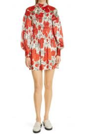 Floral Long Sleeve Stretch Silk Satin Dress at Nordstrom