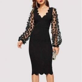 Floral Mesh Sleeve Dress at Sonja